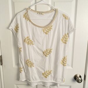 Made In Italy Shirt Womens Large Embroidered Gold Leaves Leaf Roman L